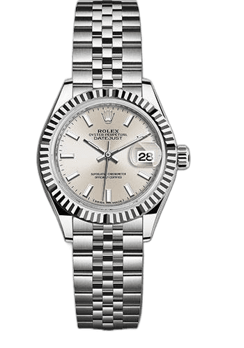 Rolex Lady-Datejust 28 White Rolesor — Silver Index Dial with Fluted Bezel | Ref. 279174