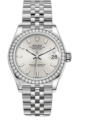 Rolex Lady-Datejust White Rolesor — Diamond Bezel Silver Index Dial | Ref. 278384RBR