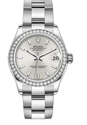 Rolex Datejust 31 White Rolesor — Silver Index Diamond Bezel Dial | Ref. 278384RBR
