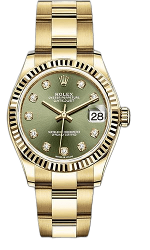 Rolex Datejust 31 Yellow Gold — Olive Green Diamond Dial with Fluted Bezel | Ref. 278278
