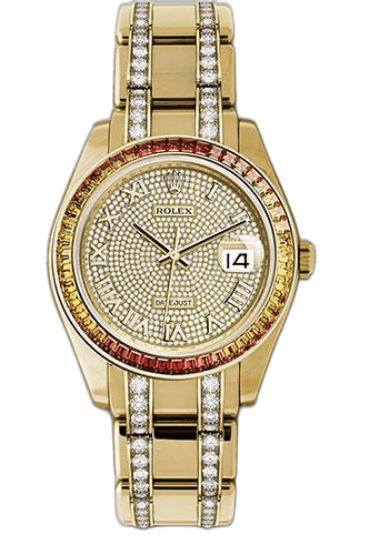 Rolex Datejust 39 Yellow Gold — Diamond-Paved Dial, Cut Sapphire Bezel | Ref. 86348SAJOR