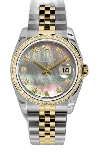 Rolex Datejust 36 Yellow Rolesor — Diamond Bezel, Dark Mother-Of-Pearl Diamond Dial | Ref. 116243