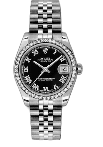 Rolex Datejust White Rolesor — Black Roman Dial, 46-Diamond Bezel | Ref. 178384