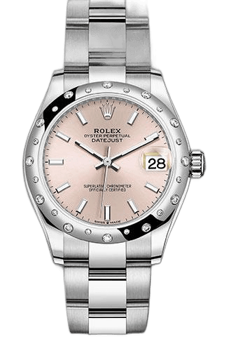 Rolex Datejust 31 White Rolesor — Pink Index Dial, 24-Diamond Domed Bezel | Ref. 278344RBR