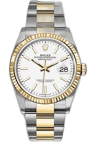 Rolex Datejust 36 Yellow Rolesor — White Index Dial, Fluted Bezel | Ref. 126233