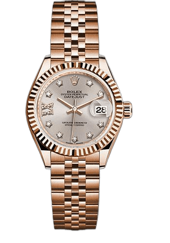 Rolex Datejust 28 Gold — Fluted Bezel, Silver Sundust Diamond Star Dial