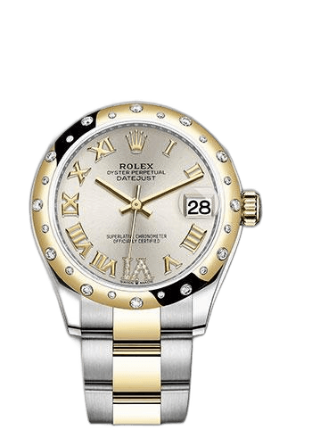 Rolex Datejust 31 mm — Yellow Rolesor Diamond Bezel, Silver Diamond Roman Six Dial
