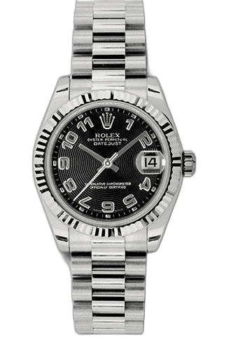 Rolex Datejust 31 White Gold — Black Concentric Circles Arabic Fluted Bezel Dial | Ref. 178279