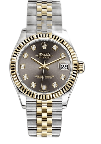 Rolex Datejust 31 Yellow Rolesor — Dark Grey Diamond Dial, Fluted Bezel | Ref. 278273