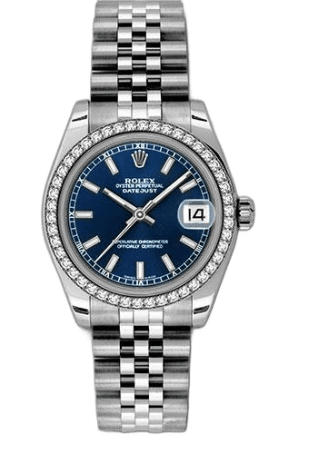 Rolex Datejust 31 White Rolesor — 46-Diamond Bezel Blue Index Dial | Ref. 178384