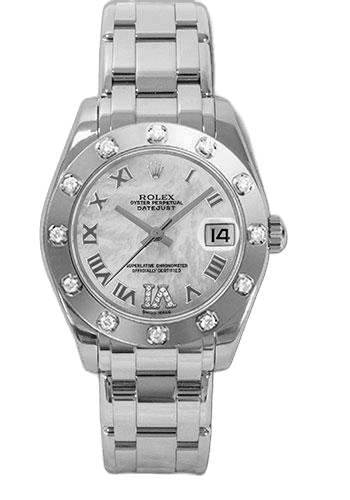 Rolex Datejust Pearlmaster White Gold — 12 Diamond Bezel White Mother-of-Pearl Roman | Ref. 81319