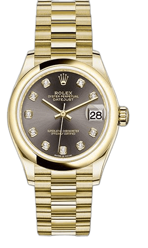Datejust Yellow Gold Datejust 31 Watch - Domed Bezel - Dark Grey Diamond Dial - President Bracelet - 278248 dkgdp 31mm by Rolex — 278248
