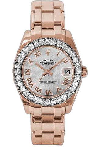 Rolex Datejust Pearlmaster 34 Everose Gold — Diamond Bezel Mother-of-Pearl Roman | Ref. 81285