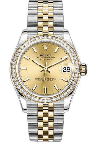 Rolex Datejust 31 Yellow Rolesor — Diamond Bezel Champagne Index Dial | Ref. 278383RBR