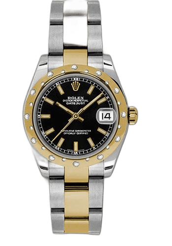 Rolex Datejust 31 Yellow Rolesor — 24-Diamond Bezel, Black Index Dial | Ref. 178343