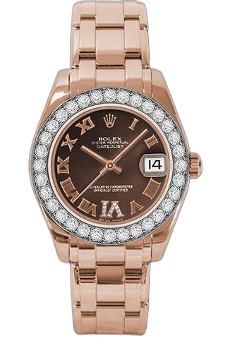 Rolex Datejust 34 Gold — Chocolate Roman Dial, 32-Diamond Bezel | Ref. 81285