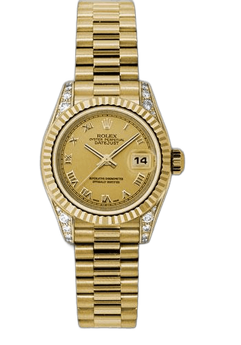 Rolex Lady-Datejust 26 Yellow Gold — Fluted Bezel Champagne Roman | Ref. 179238