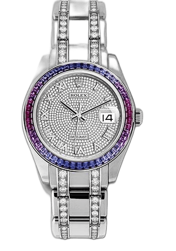 Rolex Datejust White Gold — Diamond-Paved Cut Sapphire Bezel Dial | Ref. 86349SAFUBL