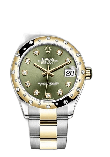 Rolex Datejust 31 Yellow Rolesor — Olive Green Diamond Dial, Diamond Bezel | Ref. 278343