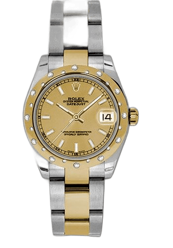 Rolex Datejust Yellow Rolesor — Champagne Index Dial, 24-Diamond Bezel | Ref. 178343