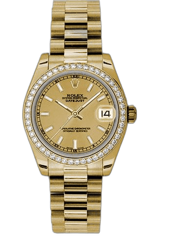 Rolex Datejust 31 Yellow Gold — Champagne Index Dial, 48-Diamond Bezel | Ref. 178288