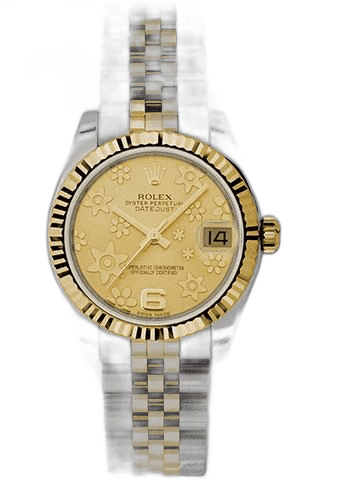 Rolex Datejust 31 Yellow Rolesor — Champagne Floral Motif Dial with Fluted Bezel | Ref. 178273