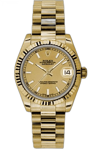 Rolex Datejust 31 Yellow Gold — Champagne Index, Fluted Bezel | Ref. 178278