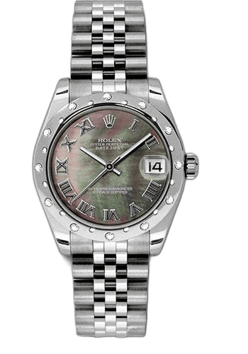 Rolex Datejust 31 White Rolesor — Dark Mother-of-Pearl Roman Dial, 24-Diamond Bezel | Ref. 178344