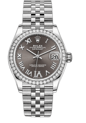 Rolex Datejust 31 White Rolesor — Dark Grey Roman Diamond Dial | Diamond Bezel