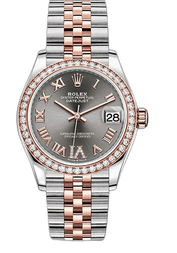 Rolex Datejust 31 Everose Rolesor — Dark Rhodium Diamond Roman VI Dial with Diamond Bezel