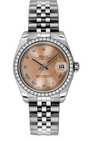 Rolex Datejust White Rolesor — 46-Diamond Bezel, Pink Roman Dial | Ref. 178384