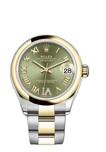 Rolex Datejust 31 Yellow Rolesor — Olive Green Diamond Dial with Roman Six