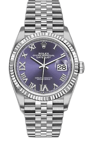 Rolex Datejust Steel — Aubergine Purple Diamond Dial, Fluted Bezel | 36 mm