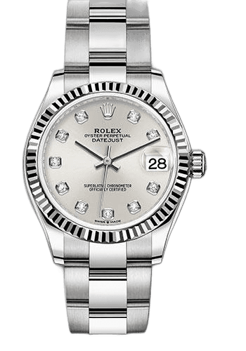 Rolex Datejust 31 White Rolesor — Silver Diamond Dial, Fluted Bezel | Ref. 278274