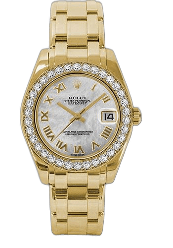 Rolex Datejust 34 Yellow Gold — White Mother-of-Pearl Roman Dial | Ref. 81298