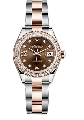 Rolex Datejust 28 Everose Rolesor — Diamond Bezel Chocolate Diamond Star Dial