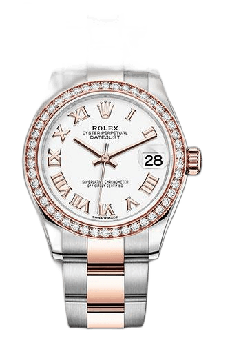 Rolex Datejust 31 Everose Rolesor — 46-Diamond Bezel, White Roman Dial | Ref. 278381RBR