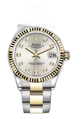 Rolex Datejust 31 Yellow Rolesor — Silver Diamond Dial, Fluted Bezel | Ref. 278273
