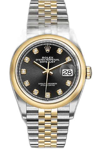 Rolex Datejust Yellow Rolesor — Black Diamond Dial with Domed Bezel | Ref. 126203
