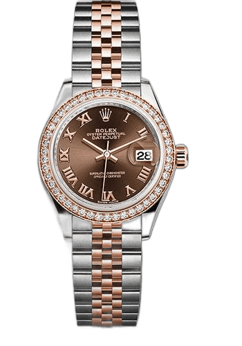 Rolex Datejust 28 Everose Rolesor — Chocolate Roman Diamond Bezel | Ref. 279381RBR