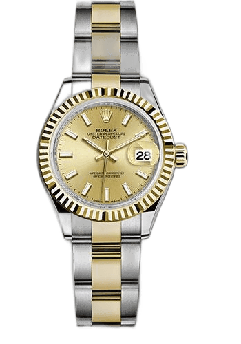 Rolex Lady-Datejust 28 Yellow Rolesor — Champagne Index Dial, Fluted Bezel | Ref. 279173