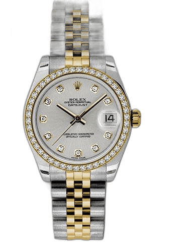 Rolex Datejust 31 Yellow Rolesor — Silver Diamond Dial, 46-Diamond Bezel | Ref. 178383