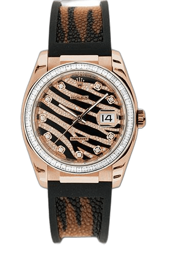 Rolex Datejust 36 Gold — Black & Diamond Pavé Dial with Baguette Diamond Bezel