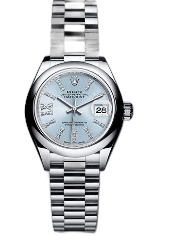 Rolex Lady-Datejust 28 Platinum — Ice Blue Diamond Index Dial