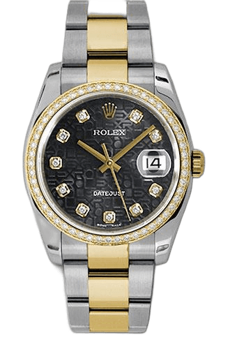 Rolex Datejust 36 Yellow Rolesor — Diamond Bezel Black Jubilee Diamond Dial | Ref. 116243