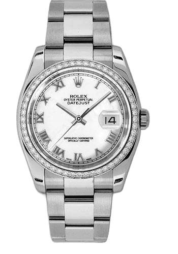 Rolex Datejust 36 White Rolesor — 52-Diamond Bezel White Roman Dial | Ref. 116244
