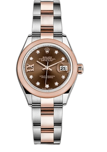 Datejust Steel and Everose Gold Rolesor Lady-Datejust 28 Watch - Domed Bezel - Chocolate Diamond Star Dial - Oyster Bracelet - 279161 cho9dix8do 28mm Everose Rolesor Chocolate Diamond Star Dial by Rolex
