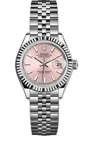 Rolex Lady-Datejust 28 White Rolesor — Pink Index Dial with Fluted Bezel | Ref. 279174