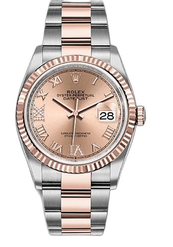 Rolex Datejust 36 Everose Rolesor — Rose Roman Dial, Fluted Bezel