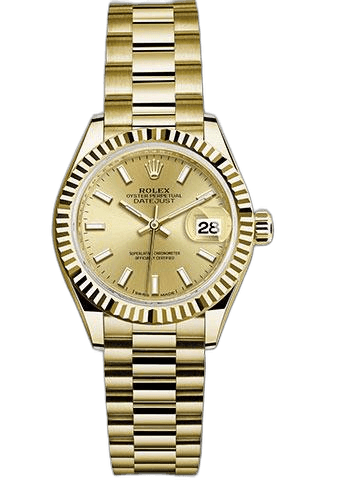 Rolex Lady-Datejust 28 Yellow Gold — Champagne Index Dial, Fluted Bezel | Ref. 279178